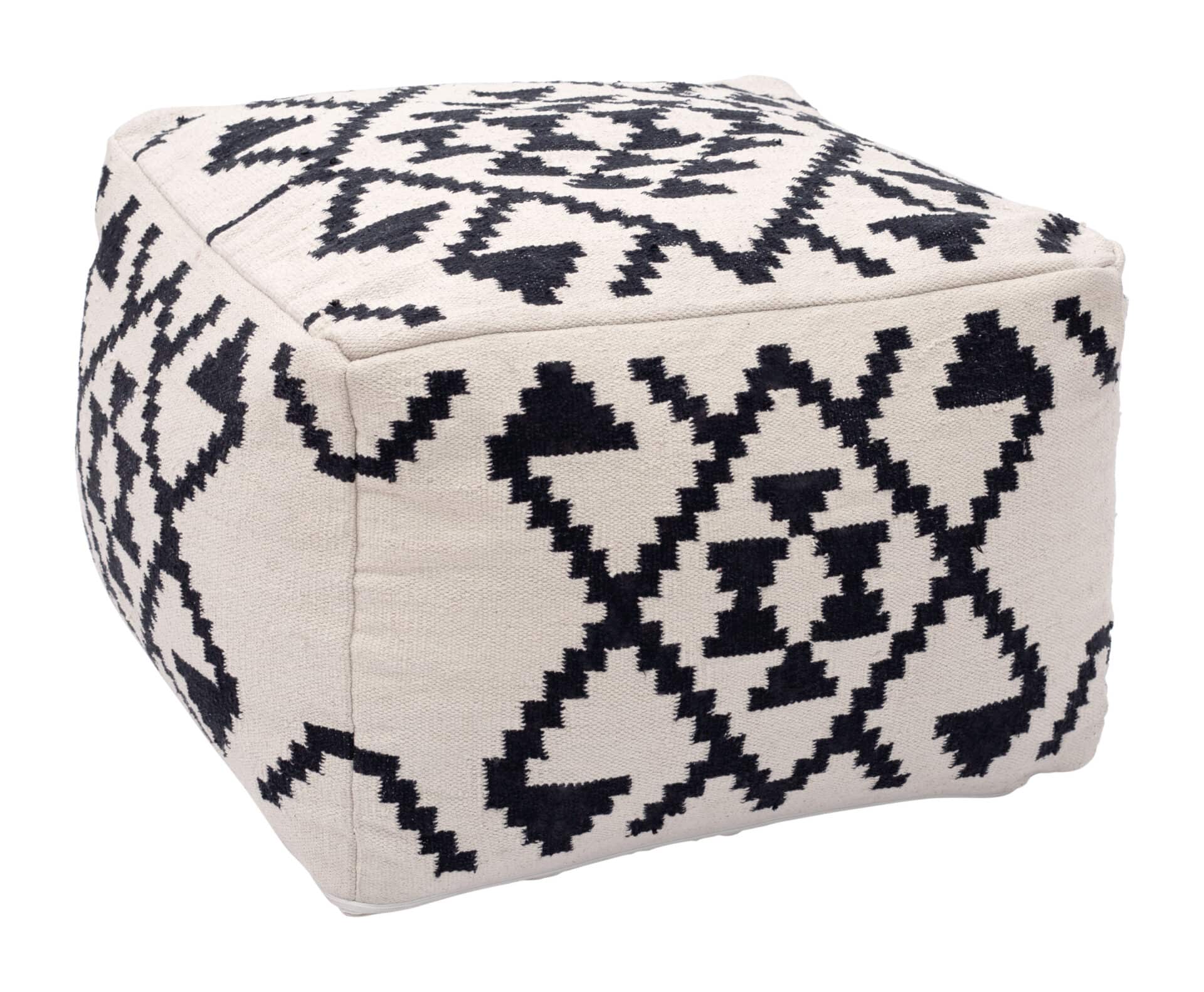 Boho Woven Cotton Ottoman with Rubber Feet Beige and Black 2 Boho Woven Cotton Ottoman with Rubber Feet Beige and Black - Image 2