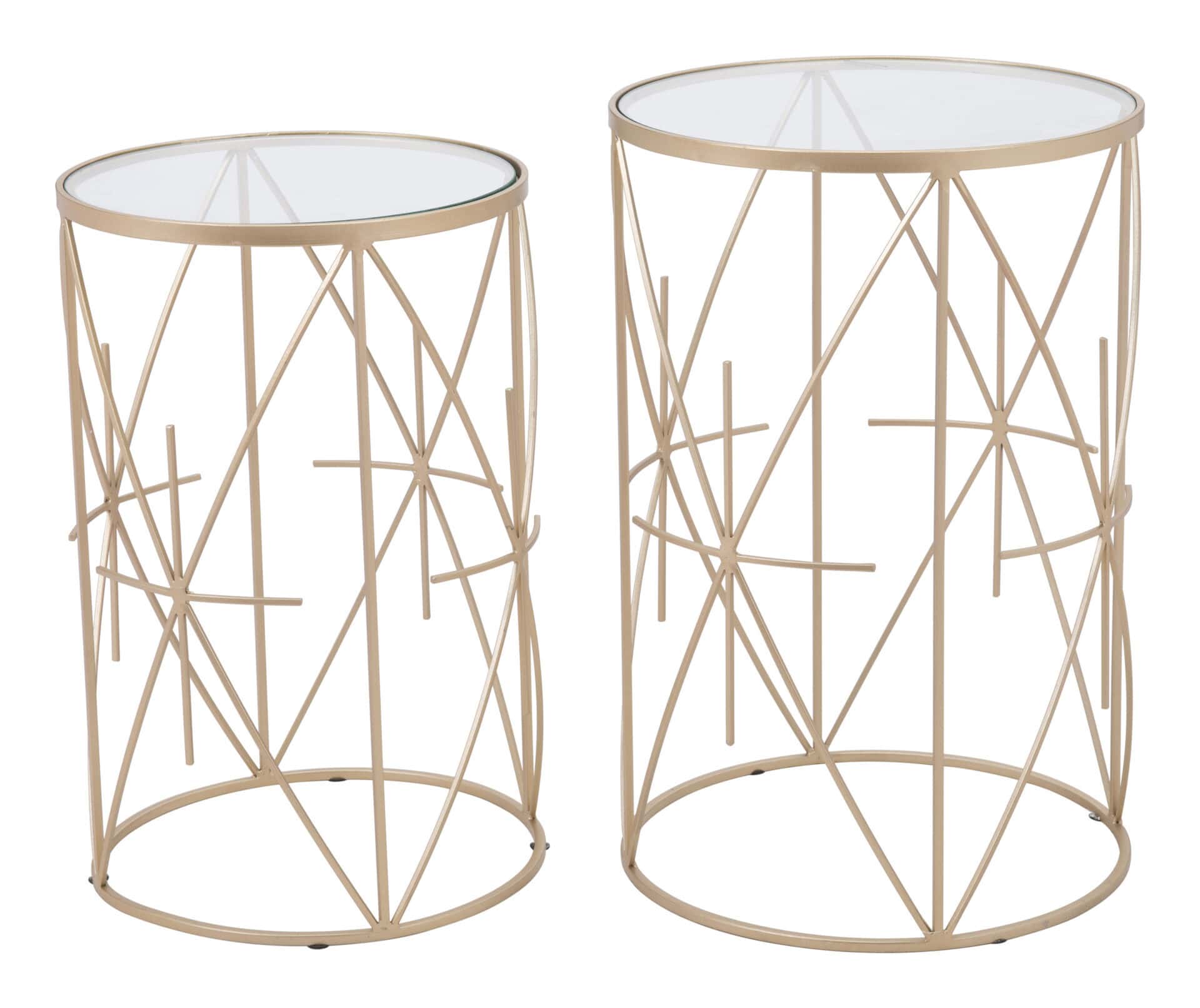 Gold Round Side Tables with White Top (Set of 2) 2 Gold Round Side Tables with White Top (Set of 2) - Image 2
