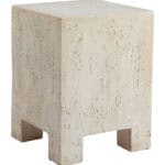Beige Stone-Look Side Table with Square Top and Rubber Feet