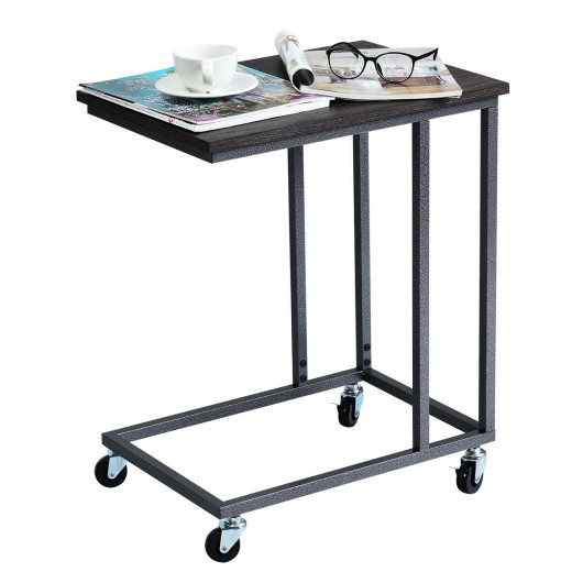 Rolling U-Shaped Rustic Sofa Side Table with Locking Wheels 7 Rolling U-Shaped Rustic Sofa Side Table with Locking Wheels - Image 7