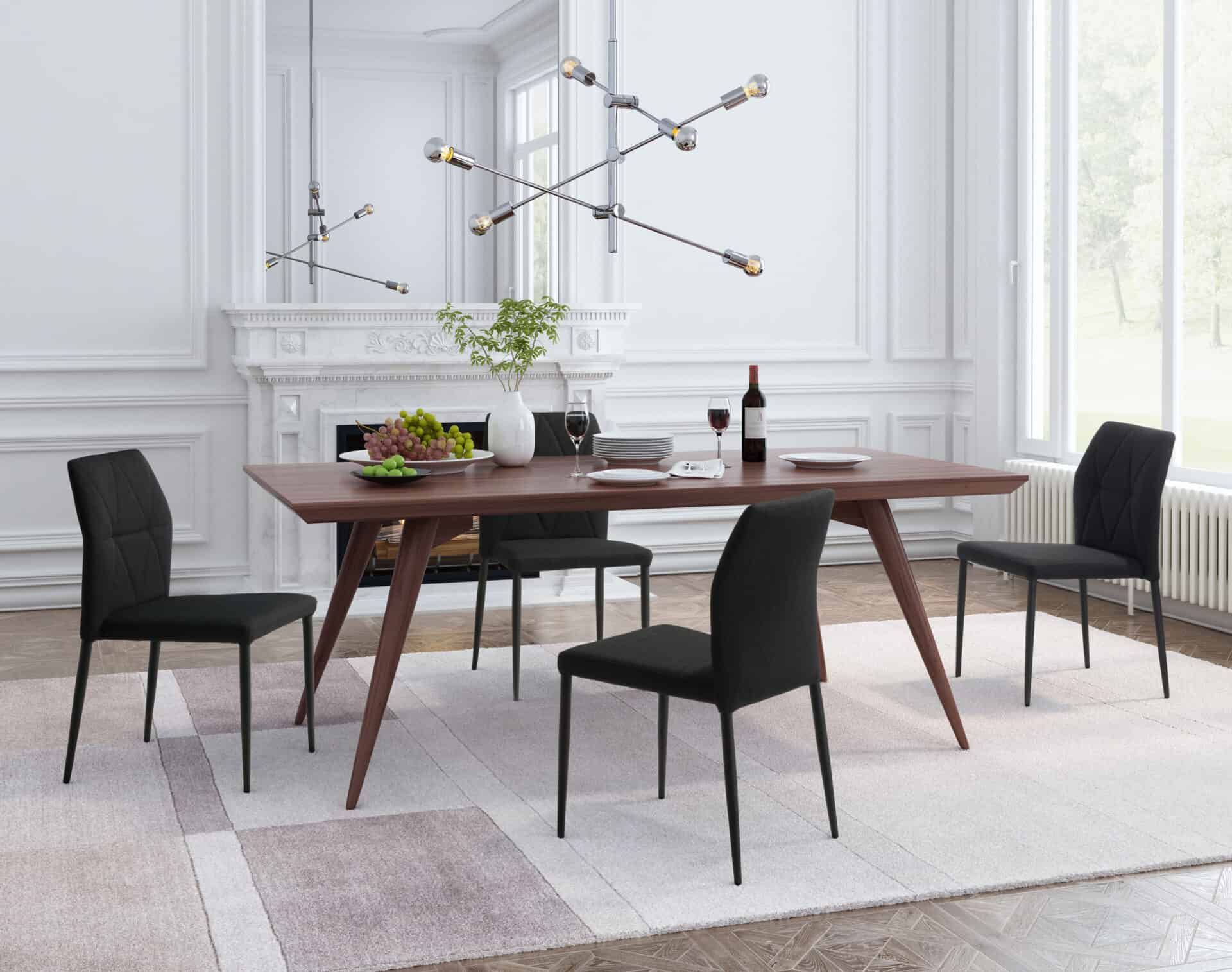 Black Modern Dining Chair with Geometric Stitching and Steel Legs (Set of 4) 1 Black Modern Dining Chair with Geometric Stitching and Steel Legs (Set of 4)