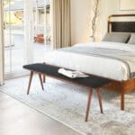 Walnut and Black Wood Bench with Polyester Seat, Seats 2 8 Walnut and Black Wood Bench with Polyester Seat, Seats 2