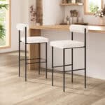Ivory Teddy Fabric Barstool with Black Steel Frame (Set of 2) 10 Ivory Teddy Fabric Barstool with Black Steel Frame (Set of 2)