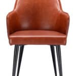 Brown Faux Leather Dining Chair with Steel Frame and Armrests