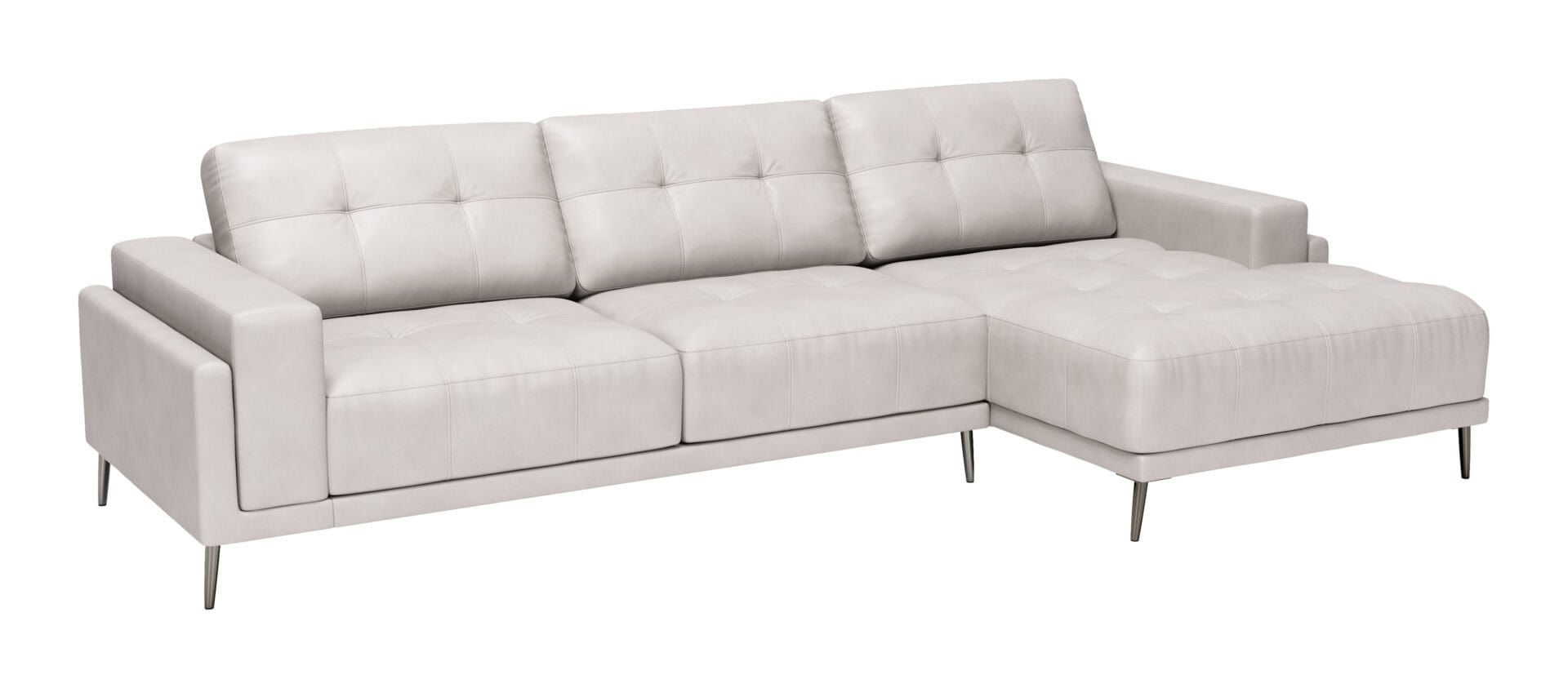Modern Beige Leather Chaise Sectional with Steel Legs 1 Modern Beige Leather Chaise Sectional with Steel Legs