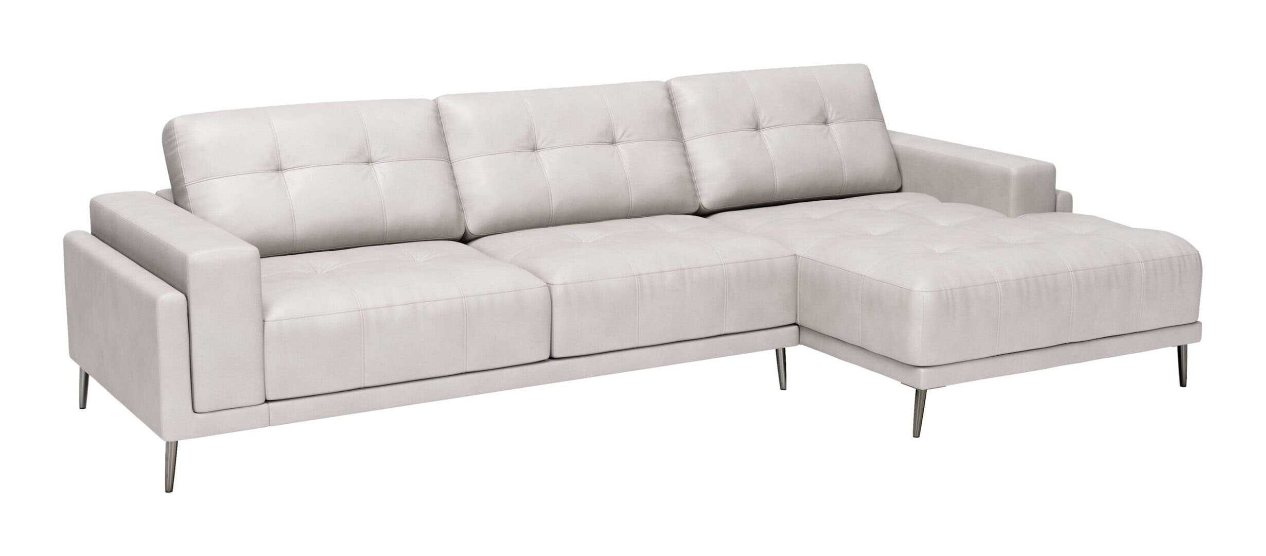 Modern Beige Leather Chaise Sectional with Steel Legs 7 Modern Beige Leather Chaise Sectional with Steel Legs