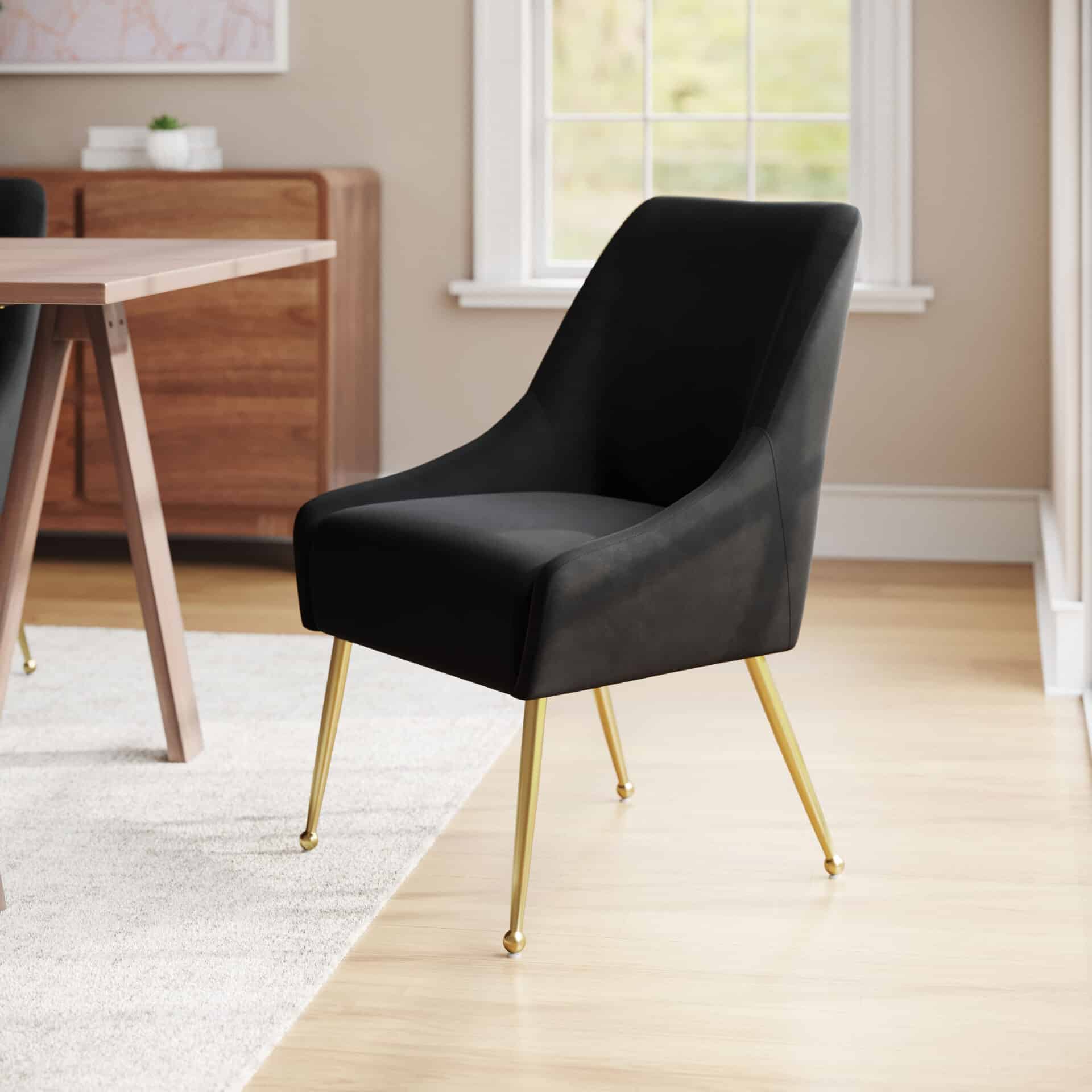 Black Velvet Upholstered Armchair with Gold Metal Legs 1 Black Velvet Upholstered Armchair with Gold Metal Legs