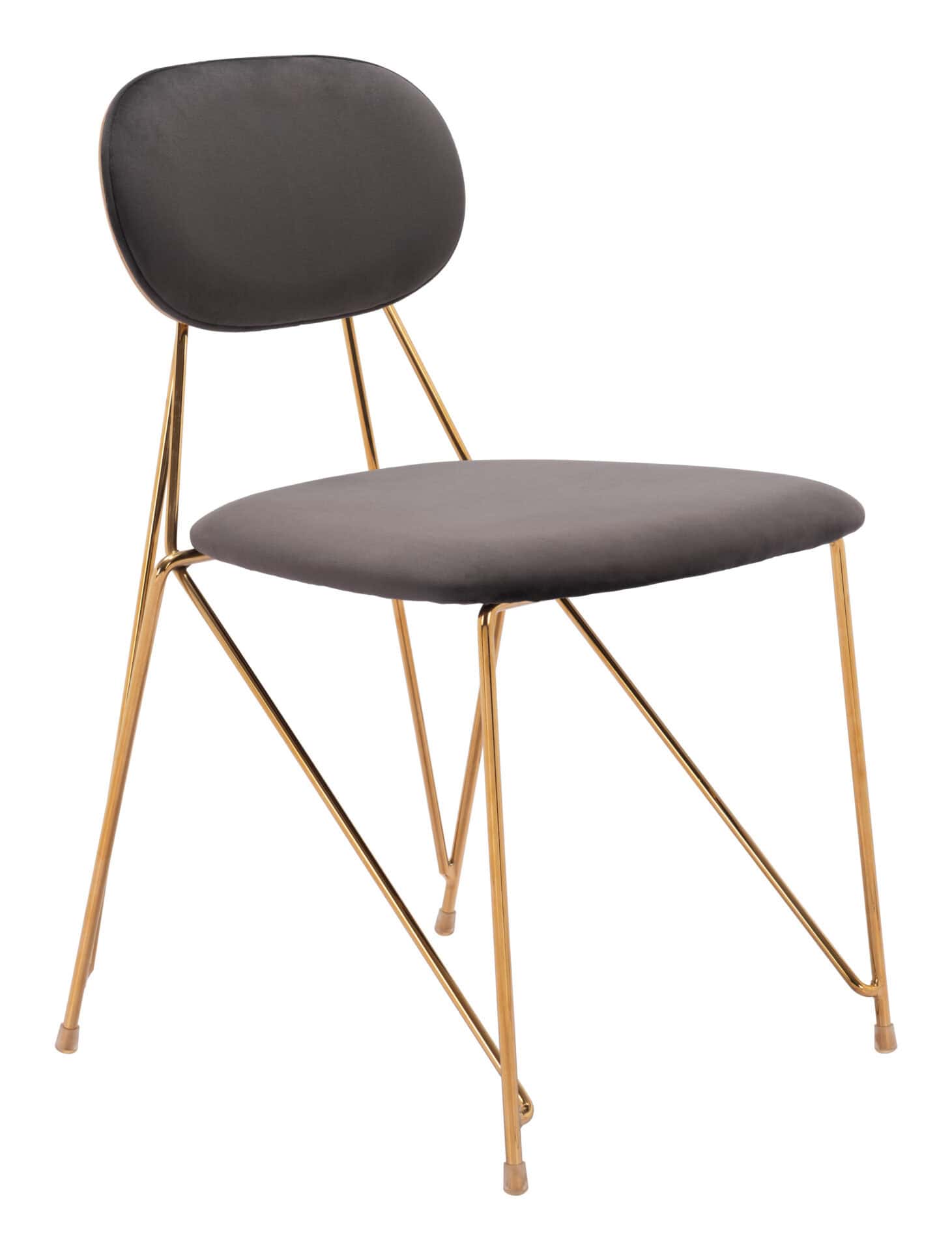 Gray Velvet Dining Chair with Gold Steel Legs (Set of 2) 8 Gray Velvet Dining Chair with Gold Steel Legs (Set of 2) - Image 8