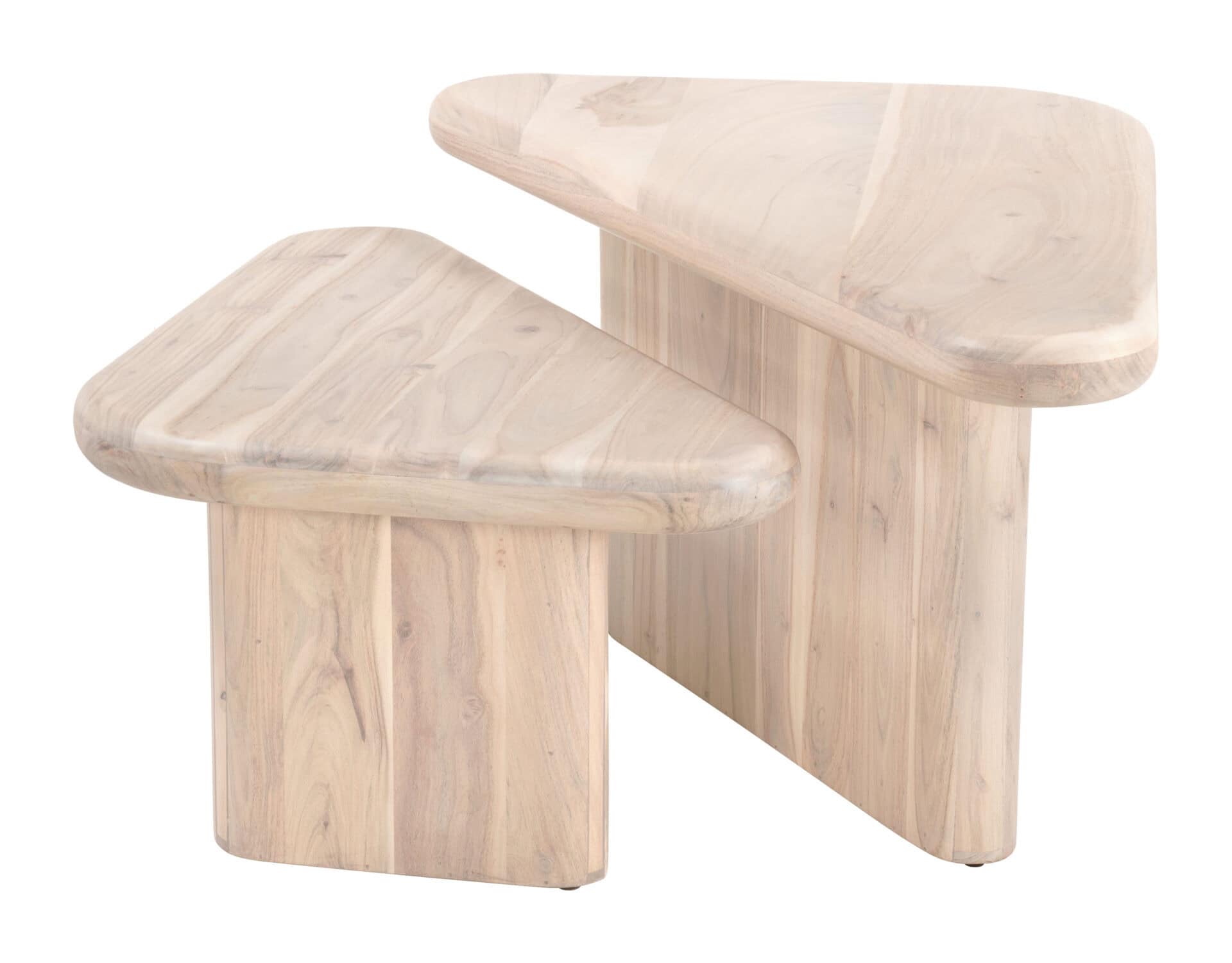 Natural Acacia Wood Boho Coffee Table Set with Triangular Tops (Set of 2) 3 Natural Acacia Wood Boho Coffee Table Set with Triangular Tops (Set of 2) - Image 3