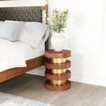 Elegant Acacia Wood and Gold Steel Round Side Table 7 Elegant Acacia Wood and Gold Steel Round Side Table