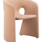 Modern Tan Dining Chair with Steel Frame and Armrest Support