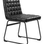 Black Vinyl Tufted Dining Chair with Steel Frame (Set of 2)