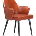 Brown Faux Leather Dining Chair with Steel Frame and Armrests