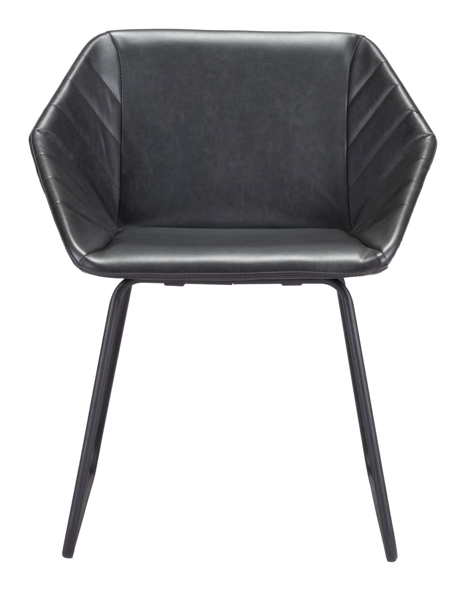 Modern Black Vinyl Dining Chair with Steel Legs (Set of 2) 4 Modern Black Vinyl Dining Chair with Steel Legs (Set of 2) - Image 4
