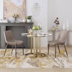 Brown & Walnut Faux Leather Dining Chair with Faux Wood Legs (Set of 2)