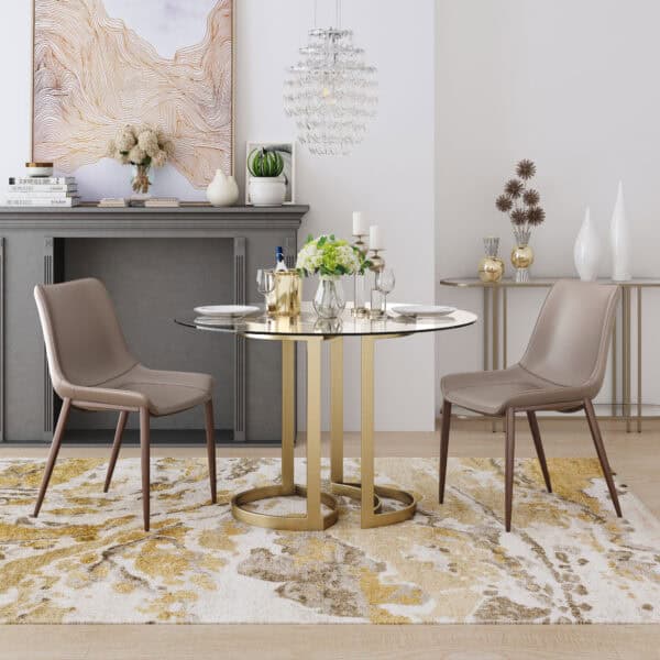 Brown & Walnut Faux Leather Dining Chair with Faux Wood Legs (Set of 2)