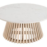 Round White and Natural Coffee Table with Durable Construction