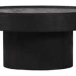 Sleek Black Mango Wood Round Coffee Table with Rubber Feet 8 Sleek Black Mango Wood Round Coffee Table with Rubber Feet
