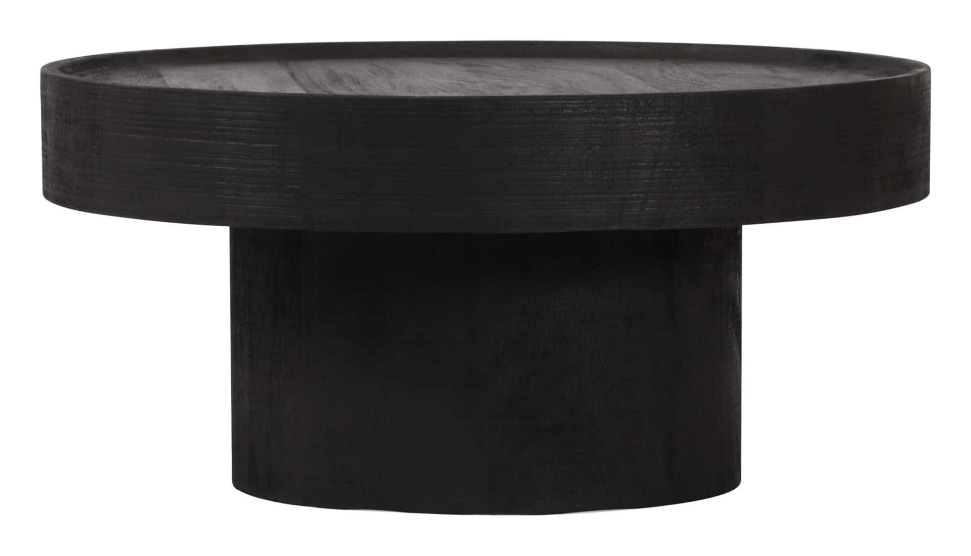 Sleek Black Mango Wood Round Coffee Table with Rubber Feet 3 Sleek Black Mango Wood Round Coffee Table with Rubber Feet - Image 3