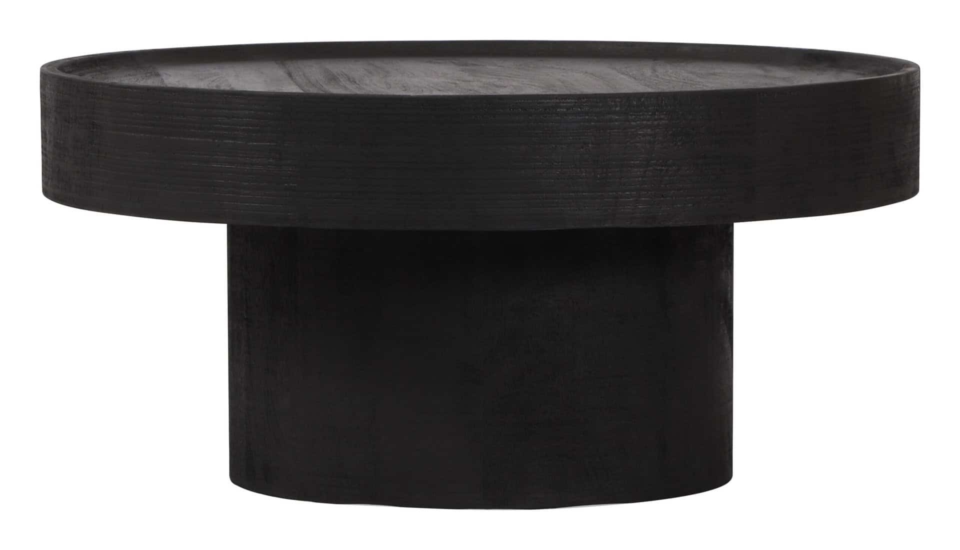Sleek Black Mango Wood Round Coffee Table with Rubber Feet 8 Sleek Black Mango Wood Round Coffee Table with Rubber Feet