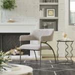 Gray Boucle Accent Chair with Forged Steel Frame