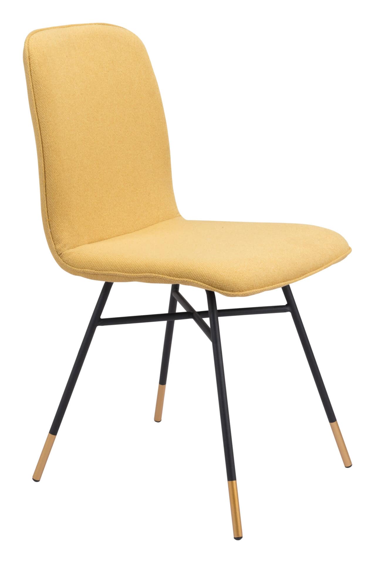 Yellow Polyester Upholstered Dining Chair with Gold-Tipped Legs (Set of 2) 3 Yellow Polyester Upholstered Dining Chair with Gold-Tipped Legs (Set of 2) - Image 3