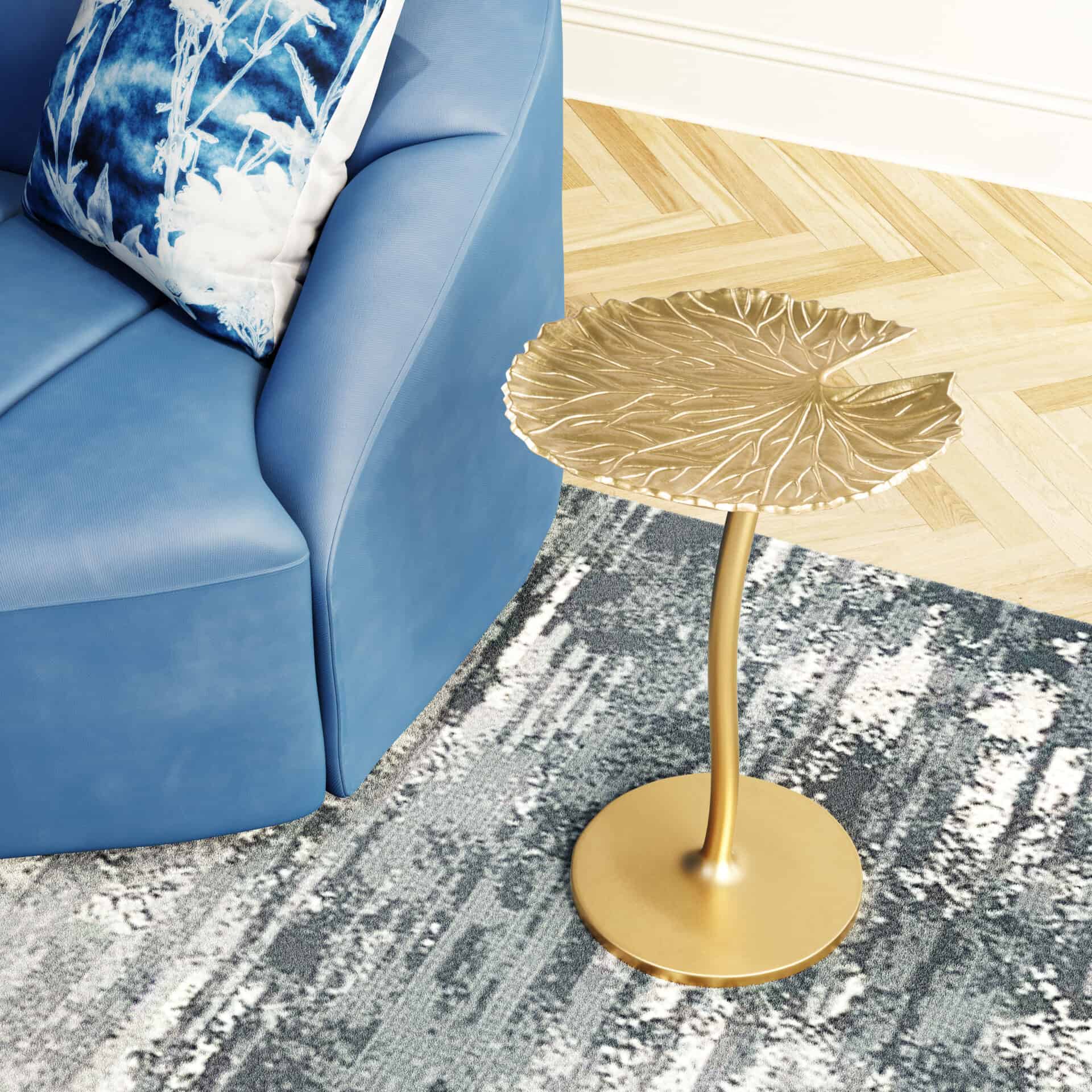 Gold Flower-Inspired Side Table with Curved Base and Textured Top 1 Gold Flower-Inspired Side Table with Curved Base and Textured Top