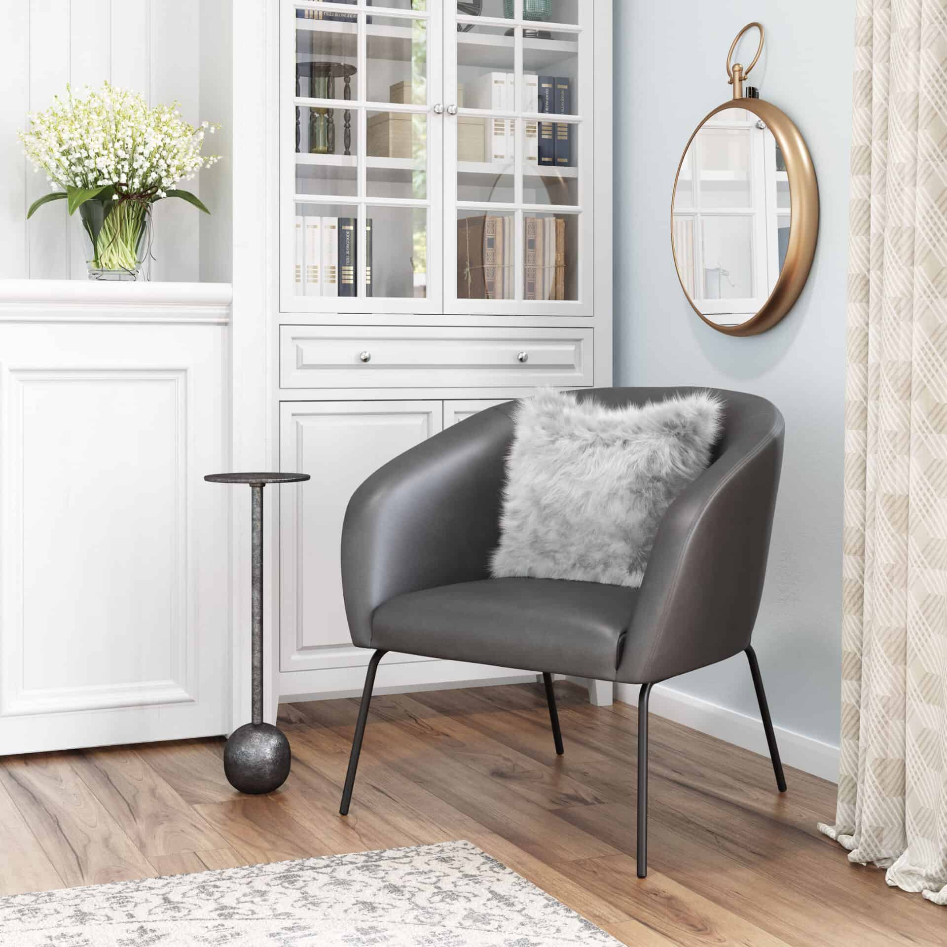 Boho Chic Faux Leather Accent Chair with Steel Legs Vintage Gray 1 Boho Chic Faux Leather Accent Chair with Steel Legs Vintage Gray