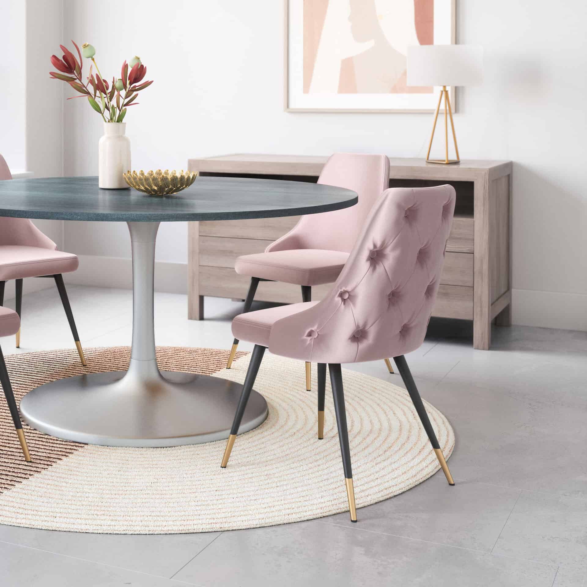 Velvet Tufted Dining Chair with Brass Legs (Set of 2) 1 Velvet Tufted Dining Chair with Brass Legs (Set of 2)
