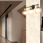 Modern Black and Gold Vanity Light with Bubbled Glass (3-Light)