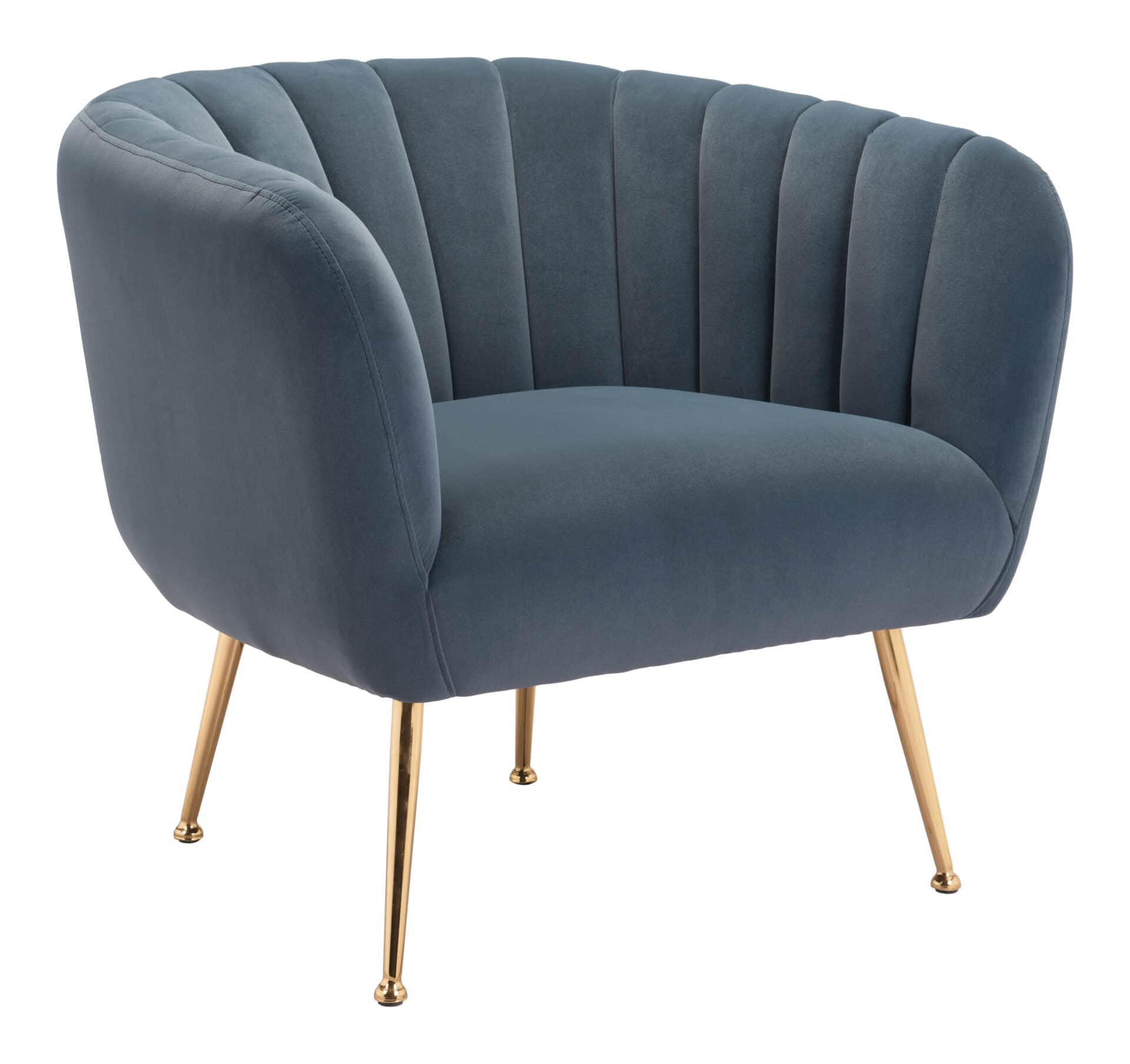 Art Deco Velvet Accent Chair with Gold Legs - Gray 4 Art Deco Velvet Accent Chair with Gold Legs - Gray - Image 4