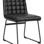 Black Vinyl Tufted Dining Chair with Steel Frame (Set of 2)