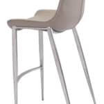 Brown Faux Leather Barstool with Brushed Stainless Steel Legs (Set of 2)