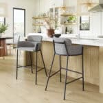 Gray Steel Barstool with Vinyl Upholstery and Armrest Support 9 Gray Steel Barstool with Vinyl Upholstery and Armrest Support