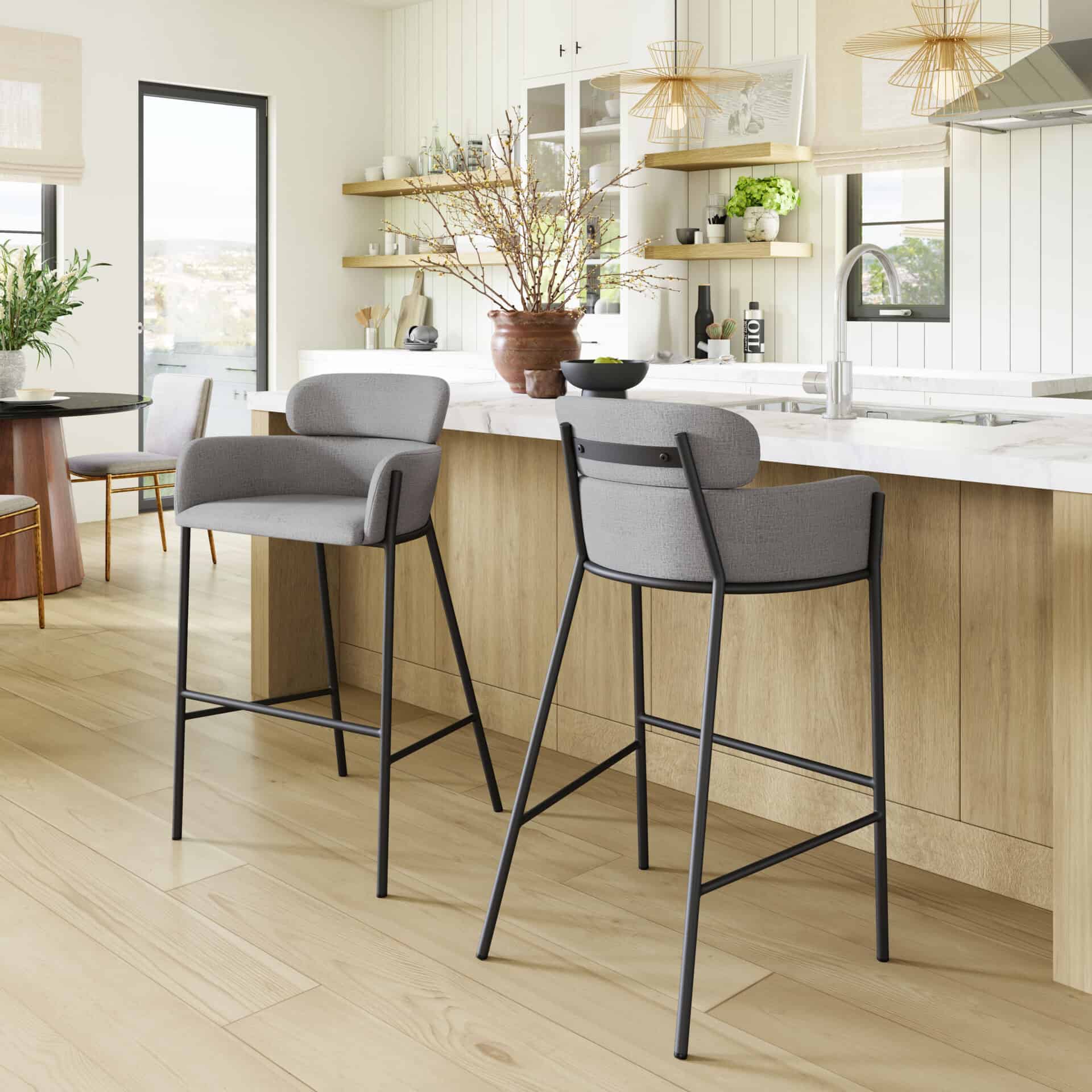 Gray Steel Barstool with Vinyl Upholstery and Armrest Support 1 Gray Steel Barstool with Vinyl Upholstery and Armrest Support