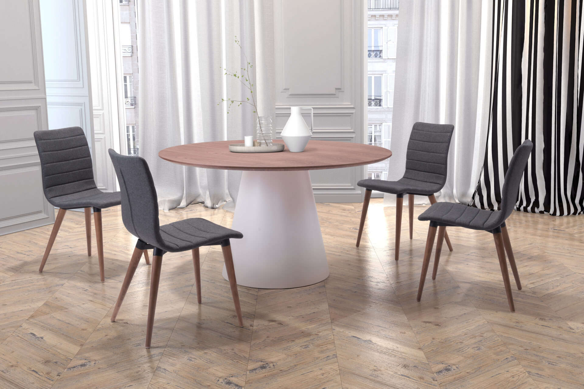 Mid-Century Modern Gray Dining Chair with Walnut Wood Legs (Set of 2) 1 Mid-Century Modern Gray Dining Chair with Walnut Wood Legs (Set of 2)
