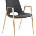 Black and Gold Mid-Century Modern Dining Chair with Faux Leather (Set of 2)