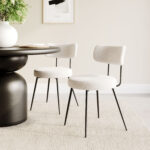 Ivory Shearling Dining Chair with Black Steel Frame (Set of 2)