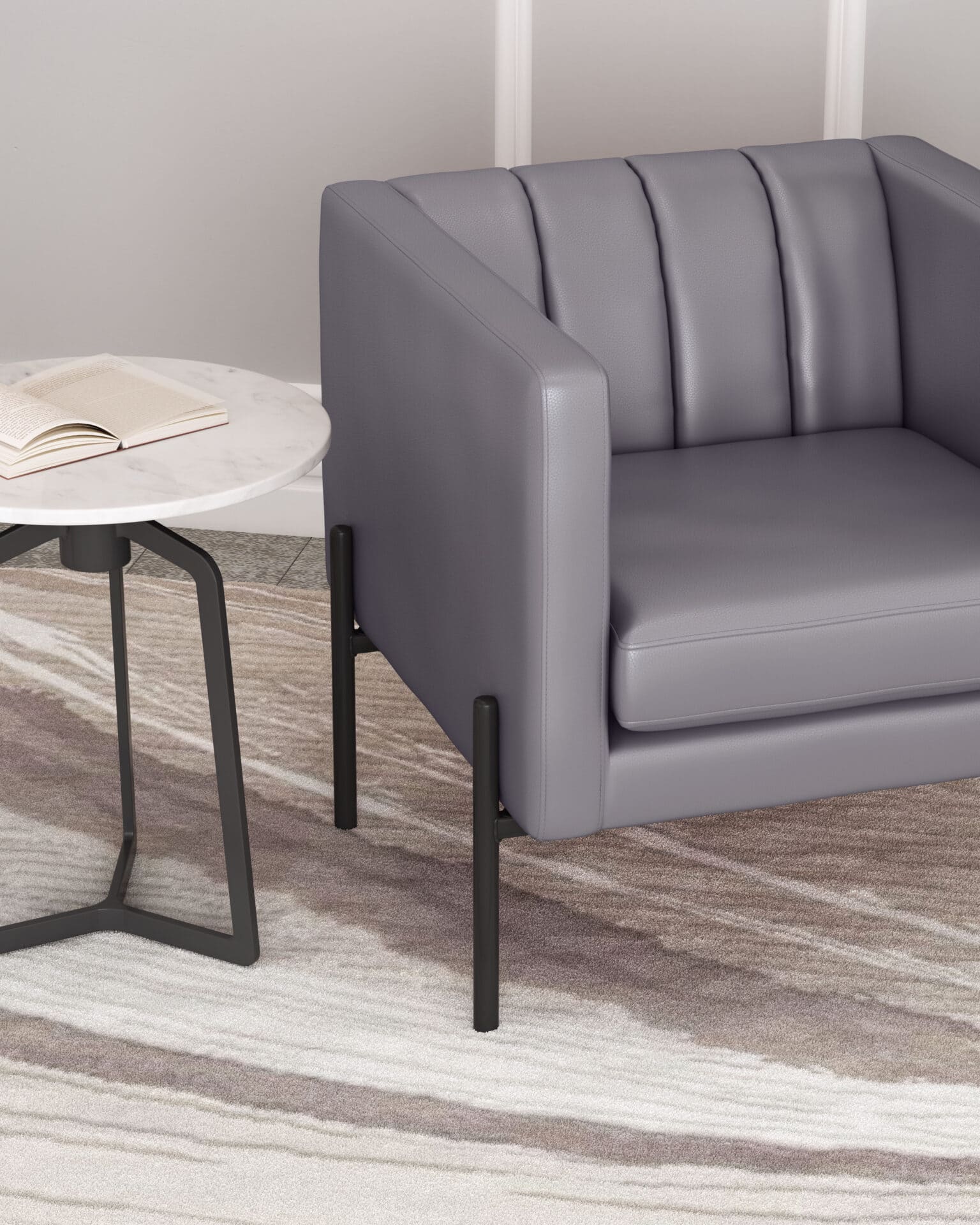 Mid-Century Modern Gray Tufted Faux Leather Accent Chair 2 Mid-Century Modern Gray Tufted Faux Leather Accent Chair - Image 2