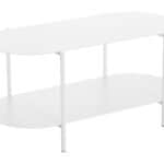 Modern Oval Coffee Table with Steel Frame and Two Shelves