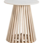 Round White Marble Side Table with Natural Wood Frame 8 Round White Marble Side Table with Natural Wood Frame