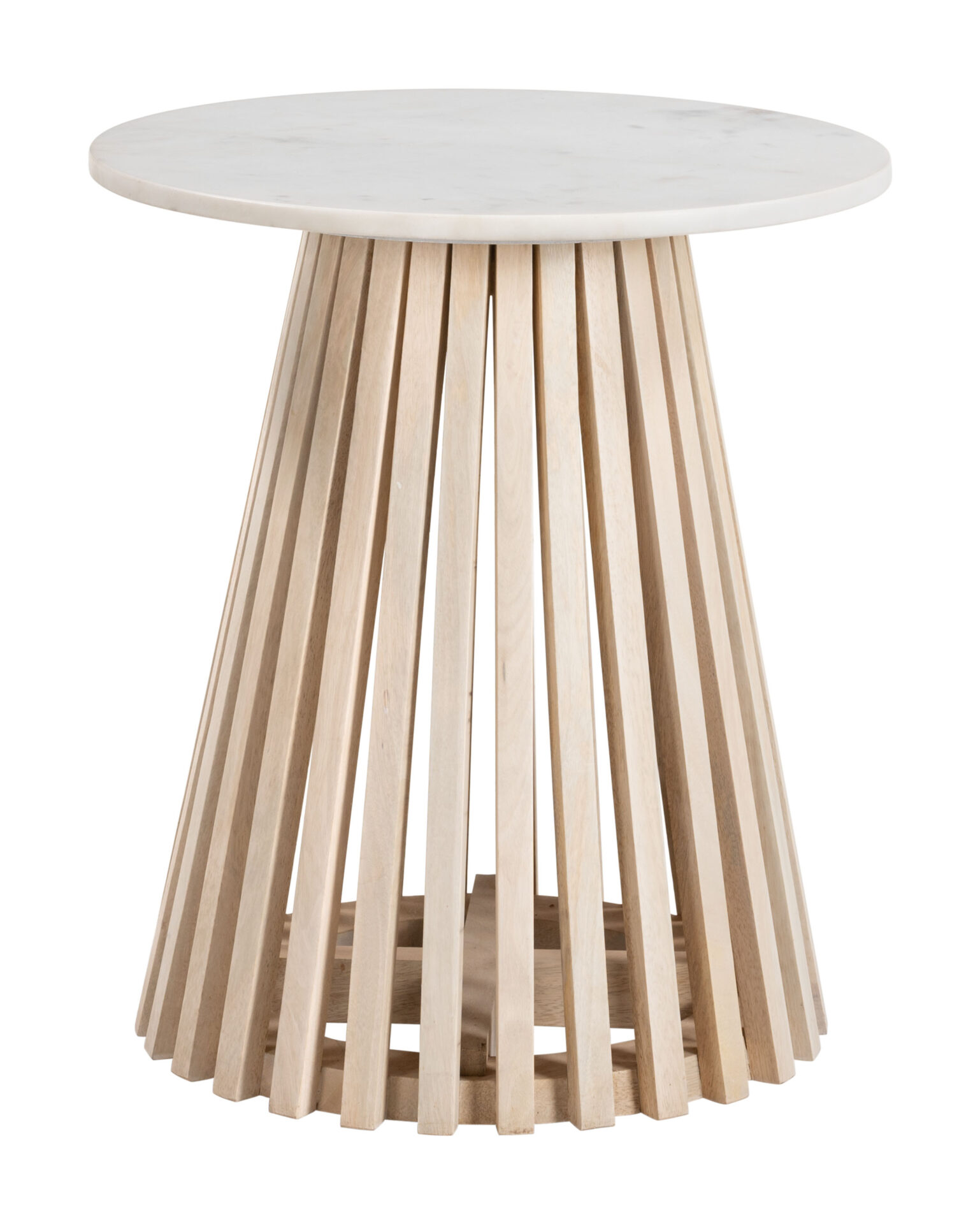 Round White Marble Side Table with Natural Wood Frame 2 Round White Marble Side Table with Natural Wood Frame - Image 2