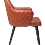 Brown Faux Leather Dining Chair with Steel Frame and Armrests