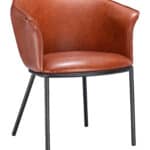 Brown Faux Leather Dining Chair with Armrests and Steel Frame