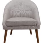 Retro Modern Beige Accent Chair with Tufted Upholstery and Wood Legs 13 Retro Modern Beige Accent Chair with Tufted Upholstery and Wood Legs