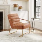 Vintage Brown Faux Leather Accent Chair with Steel Base and Armrests 9 Vintage Brown Faux Leather Accent Chair with Steel Base and Armrests