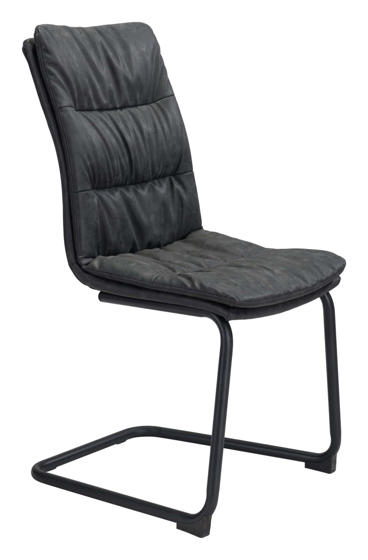 Vintage Black Faux Leather Dining Chair with Steel Legs (Set of 2) 3 Vintage Black Faux Leather Dining Chair with Steel Legs (Set of 2) - Image 3