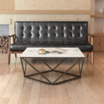 Square Faux Marble Coffee Table with Antique Bronze Base