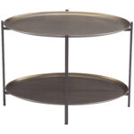Round Industrial Coffee Table with 2-Tier Shelves, Bronze Finish