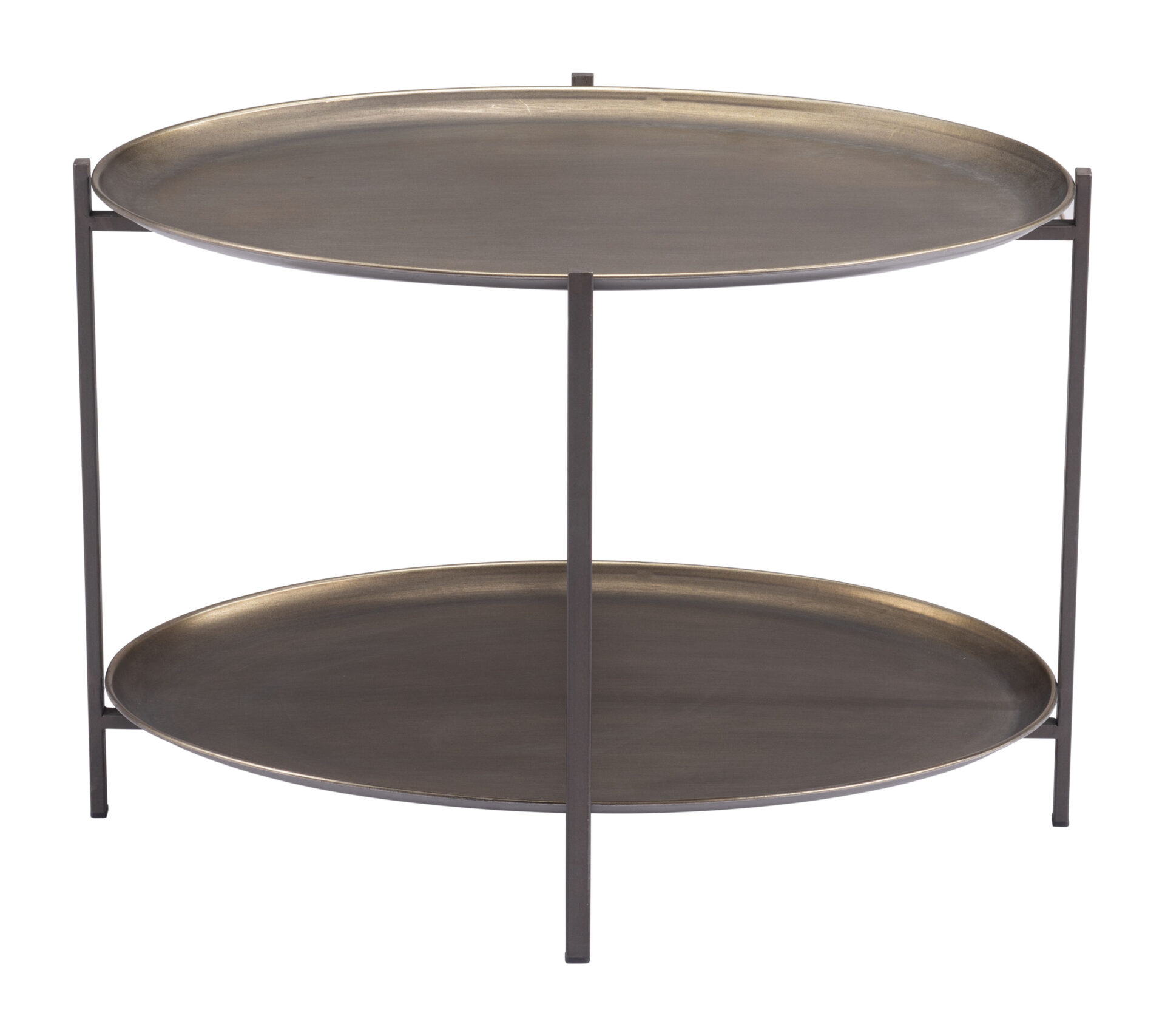 Round Industrial Coffee Table with 2-Tier Shelves, Bronze Finish 3 Round Industrial Coffee Table with 2-Tier Shelves, Bronze Finish - Image 3